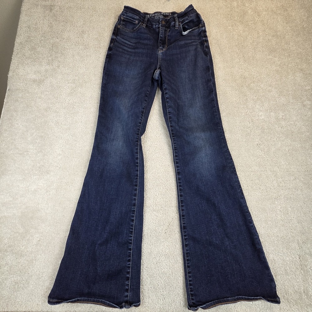 American Eagle Curvy Super High Rise Flare Jeans Womens 2 Dark Wash Stretch AE